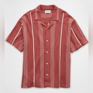 American Eagle Outfitters Men's Weekend Striped Button Down Sweater Polo Shirt